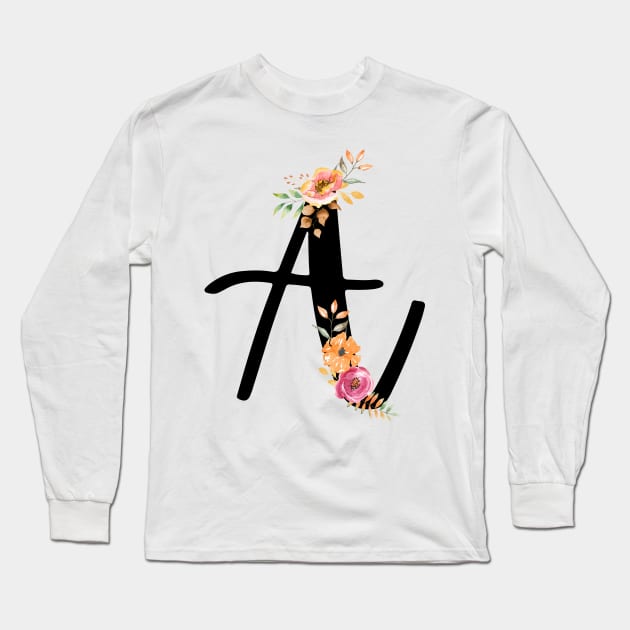 Letter A With Autumn Floral Wreath Long Sleeve T-Shirt by NatureGlow